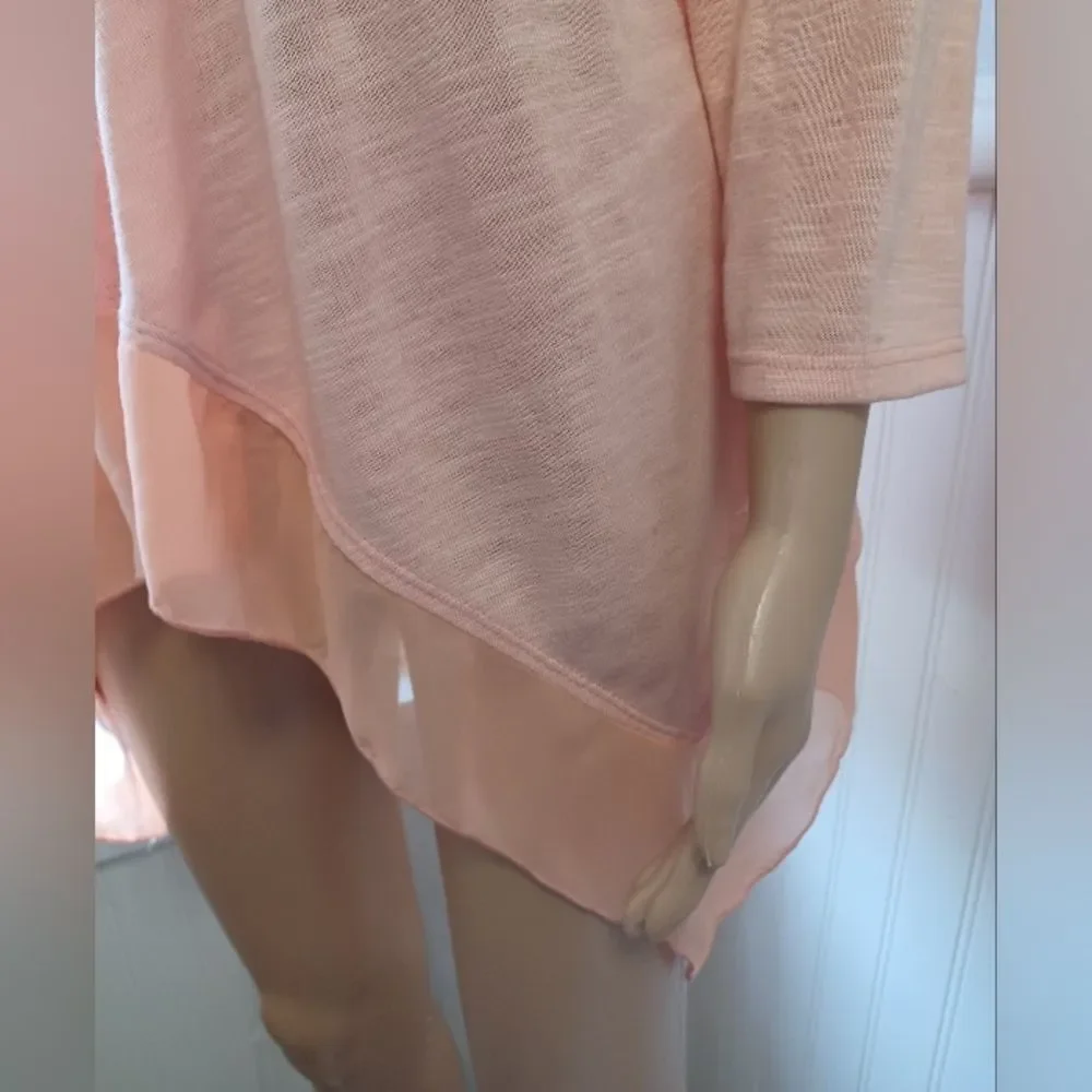 Studio Works Peach Orange Cardigan With Sheer Trim